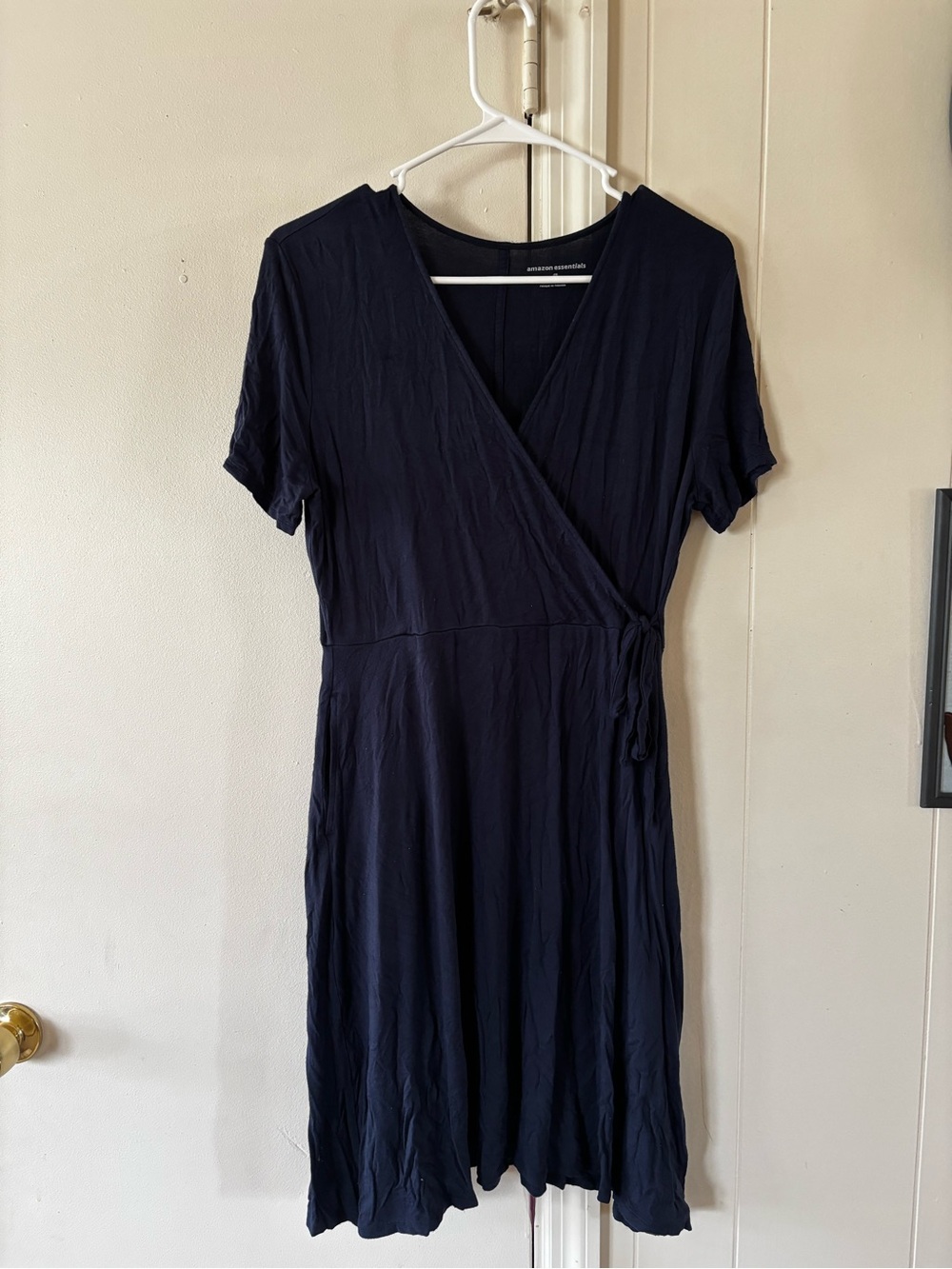Amazon Essentials Navy Wrap Midi Dress with Short Sleeves